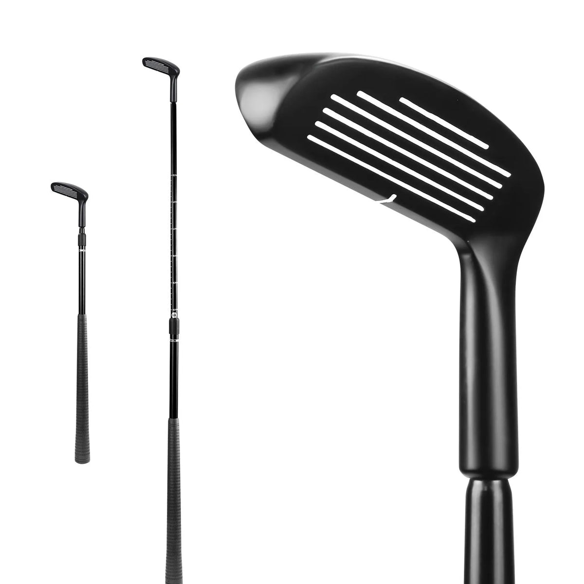 Black double sided zinc alloy telescopic golf club, 94cm long, 465g, for practice