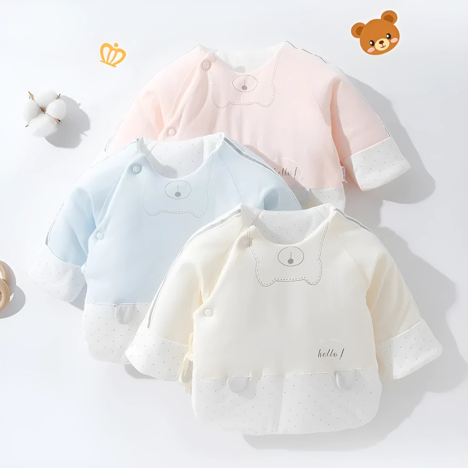 Hani half-back cotton baby top for newborns in yellow, 59cm height, round neck, 100% cotton