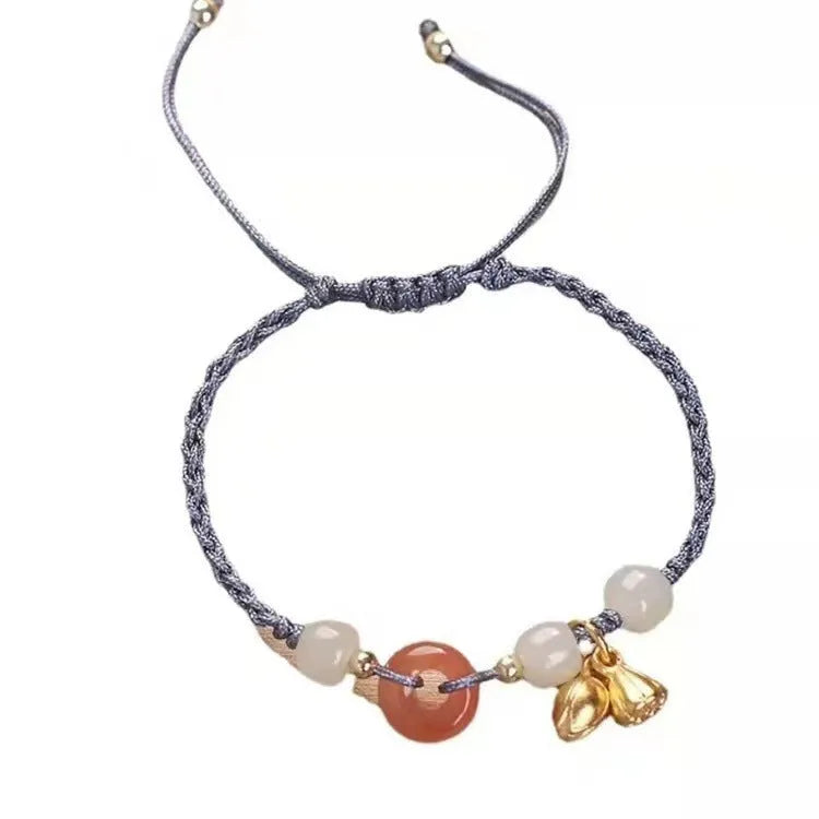 Hetian jade women's bracelet with peace buckle and coloured carrying strap