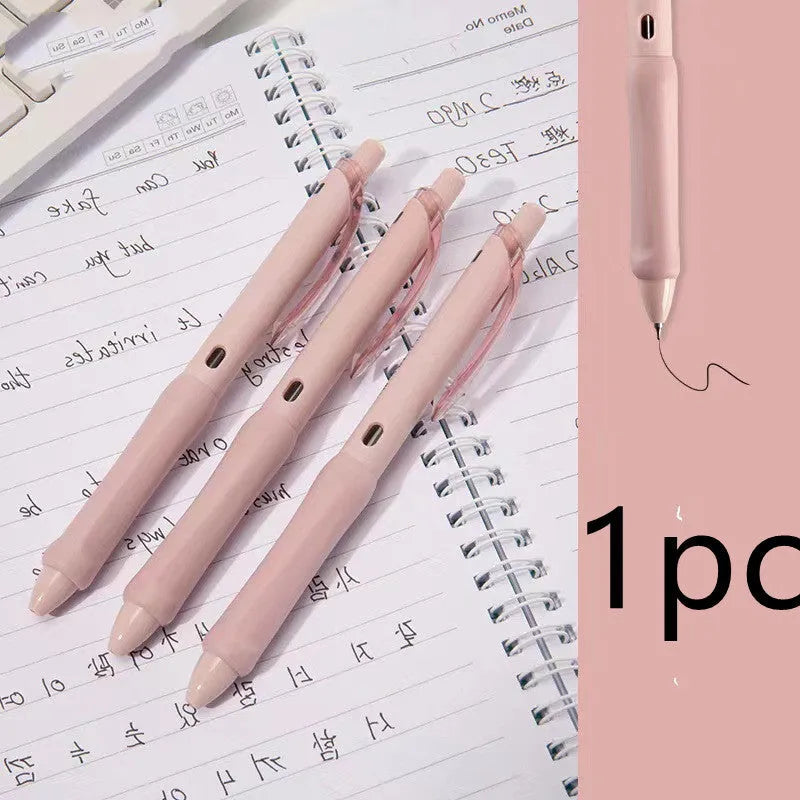 Macaron press gel pen with 0.5mm fine tip in smoked brown colour option showing writing sample