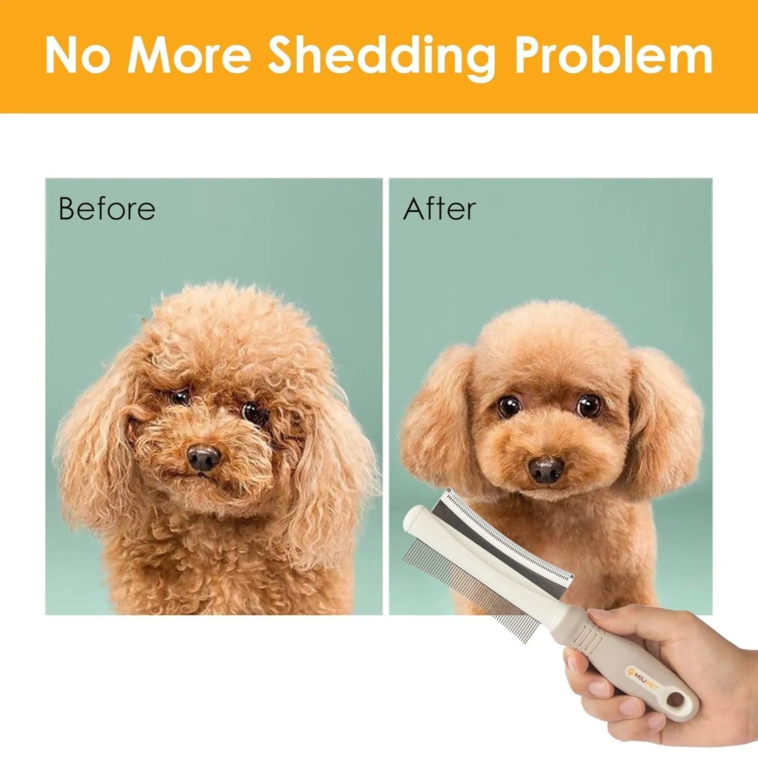 White double-sided dog and cat grooming brush with curved comb and deshedding brush sides.
