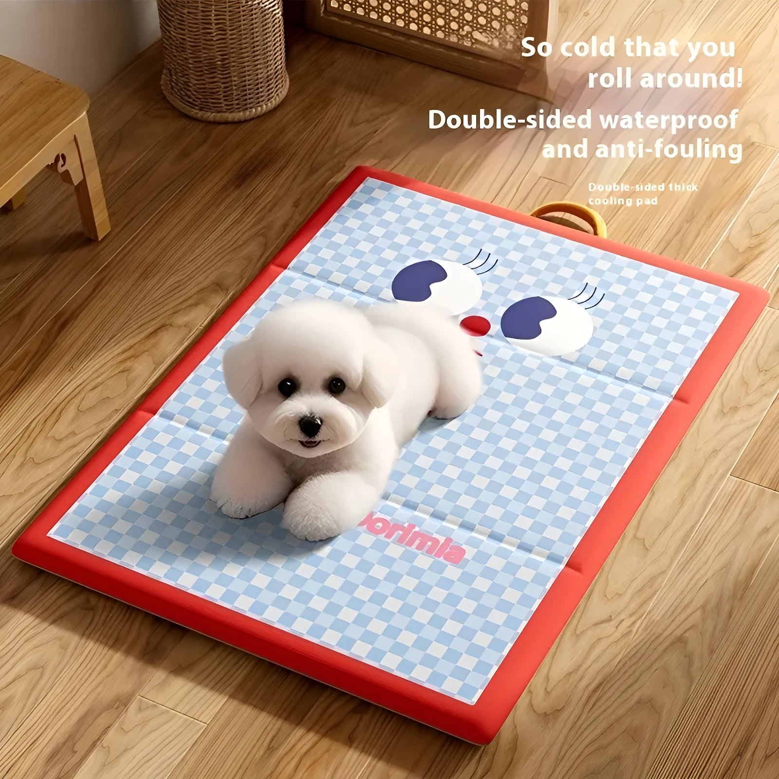 Pink plaid summer cooling pad for cats and dogs made from ice silk waterproof artificial leather