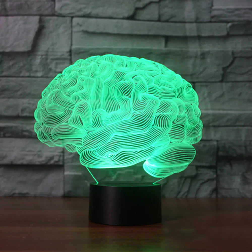 3D brain illusion LED desk lamp with remote control showing colourful acrylic lighting projection
