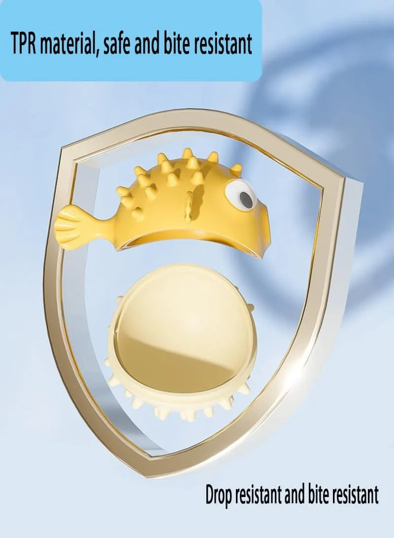Green fish-shaped interactive dog chew toy with textured surface for treat dispensing and teeth cleaning.