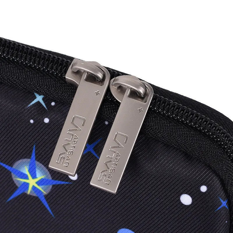 Black waterproof polyester laptop liner bag shown in 13, 14, and 15 inch sizes with dimensions