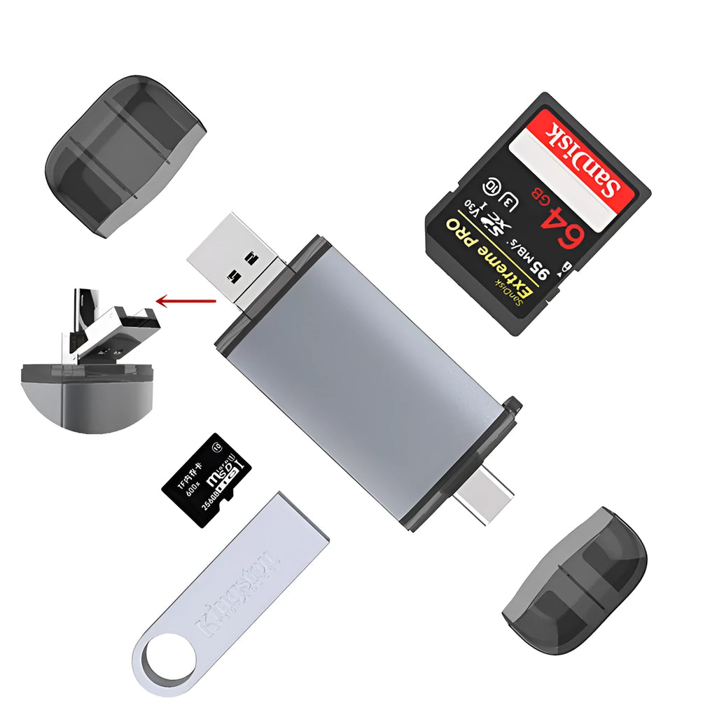 Multi-function 6-in-1 OTG card reader for computer and mobile phone