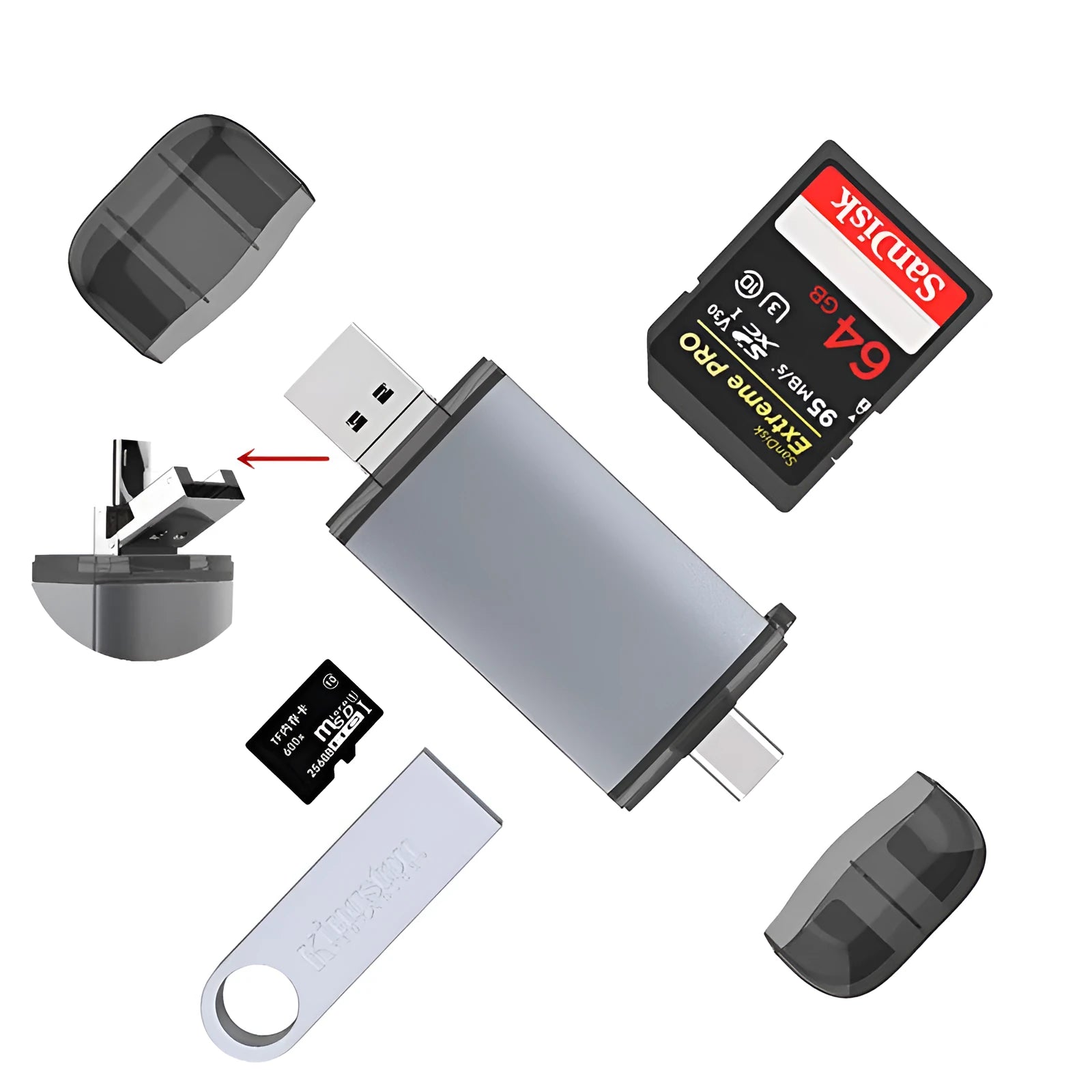 Multi-function 6-in-1 OTG card reader for computer and mobile phone
