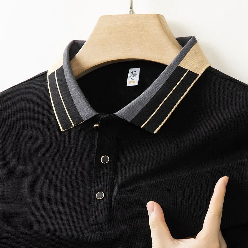 Men's casual solid colour polyester pullover top with lapel short sleeves, regular fit, neutral colours for summer