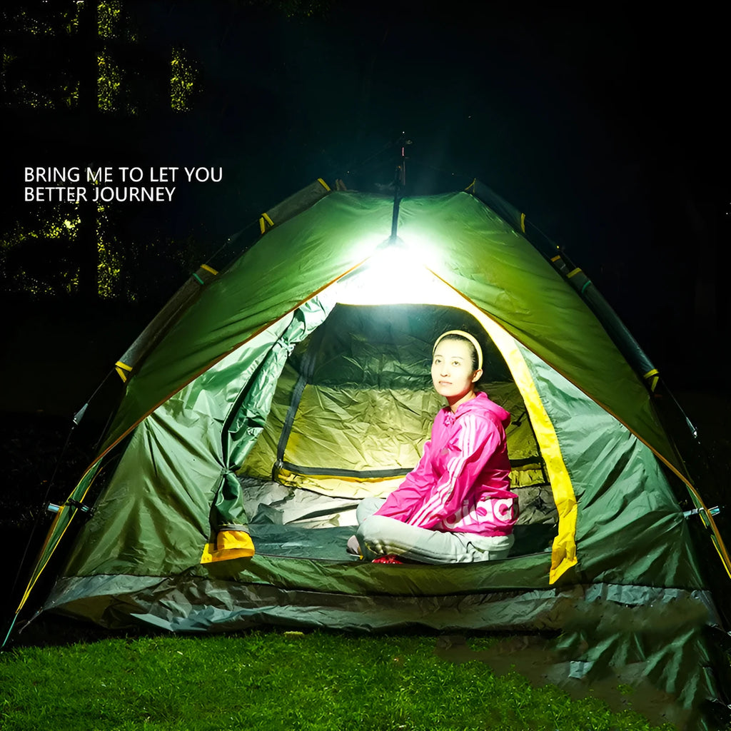 Green ABS plastic camping light, 14.5cm by 14.5cm, 5W 350LM, USB rechargeable with three-stage mode