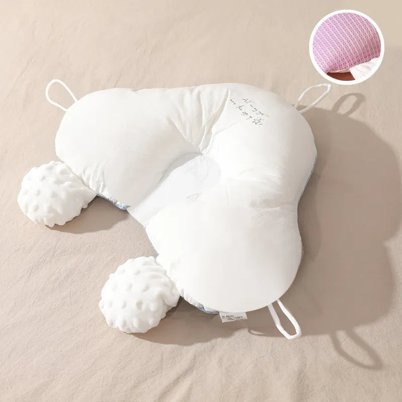 Babies' shaping pillow in blue Tencel pearl cotton with adjustable drawstring and breathable cotton cover