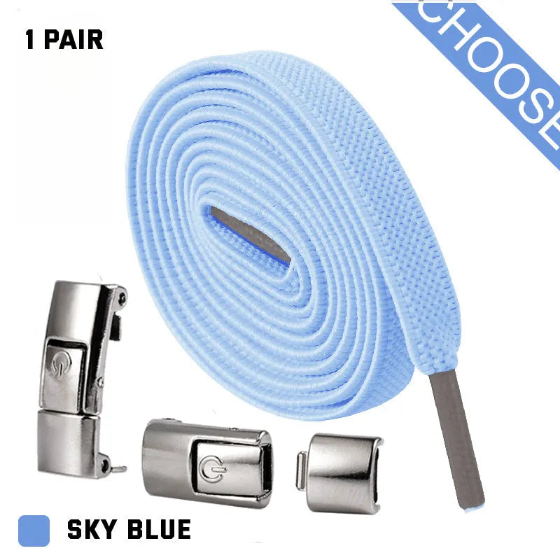 8mm wide press lock elastic shoelaces in various colours with a curved fit design.