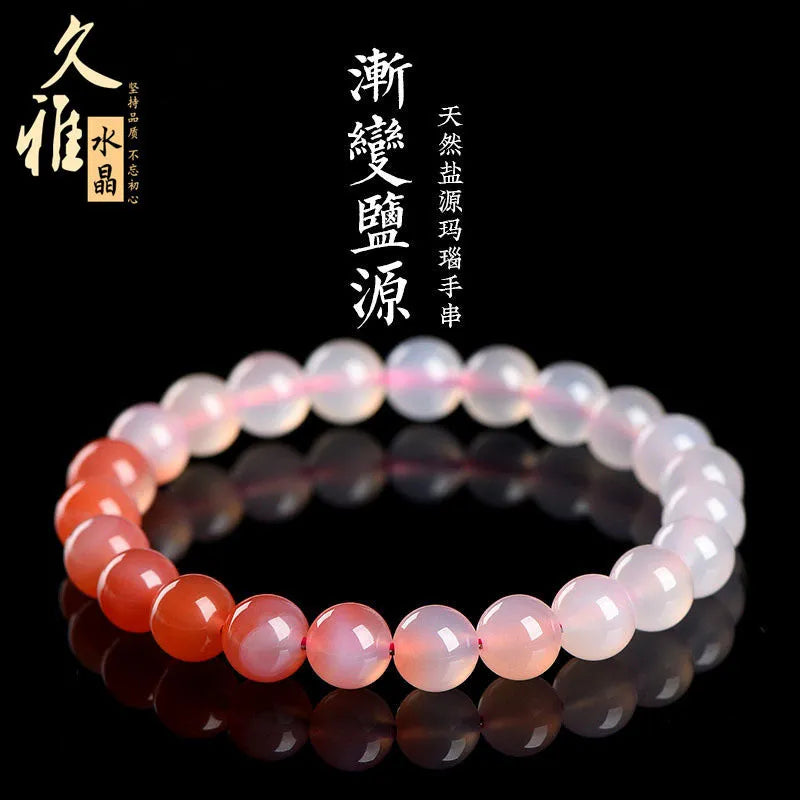 Natural Gradient Yanyuan Agate Bracelet with geometric beads in salt source colour, showing bead size options.