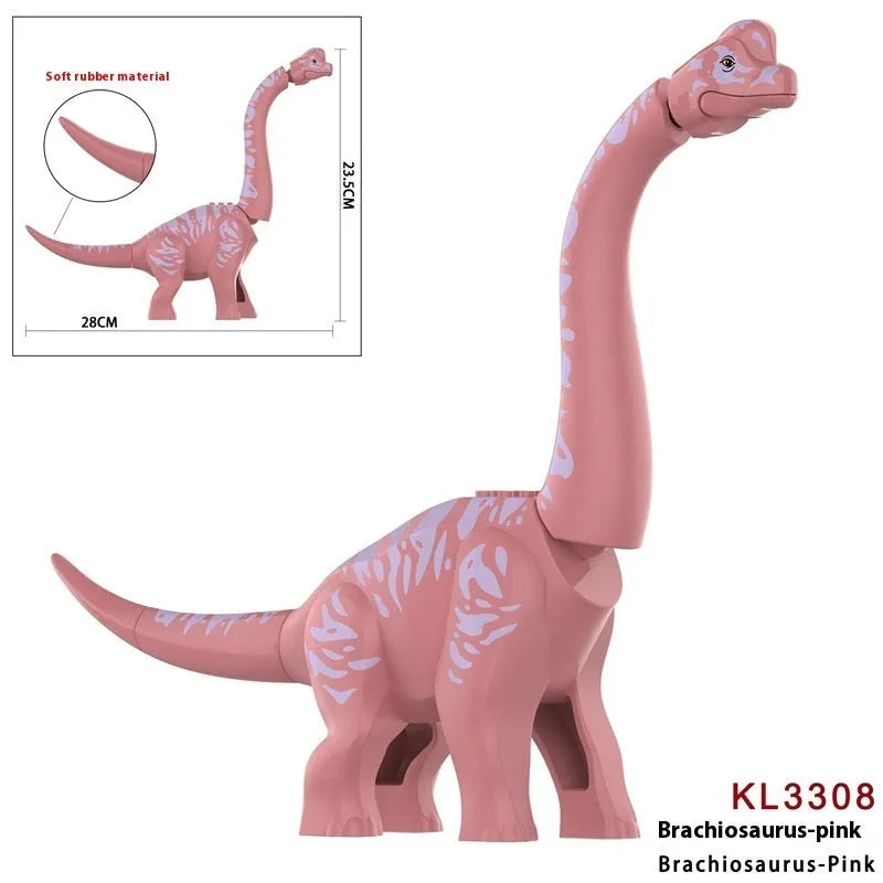 Small particles plastic building blocks dinosaur series KL3301-3305 bagged toy in cyan gray orange pink yellow