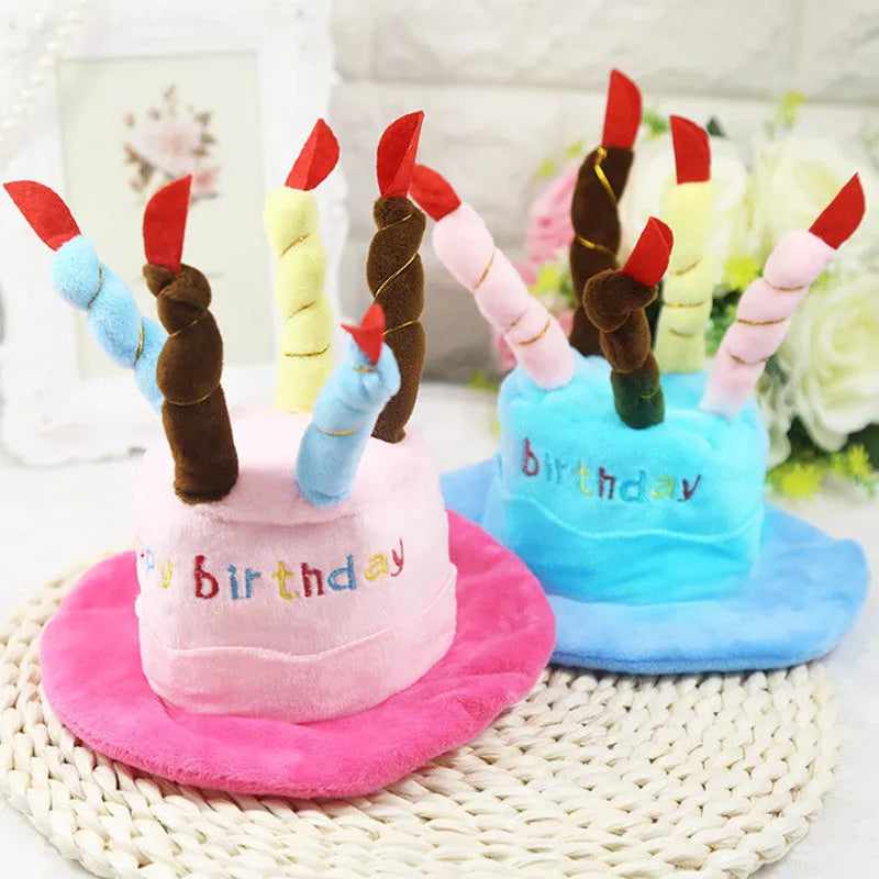 Blue and pink birthday hats for toy dogs with 21x15x6.5 cm dimensions