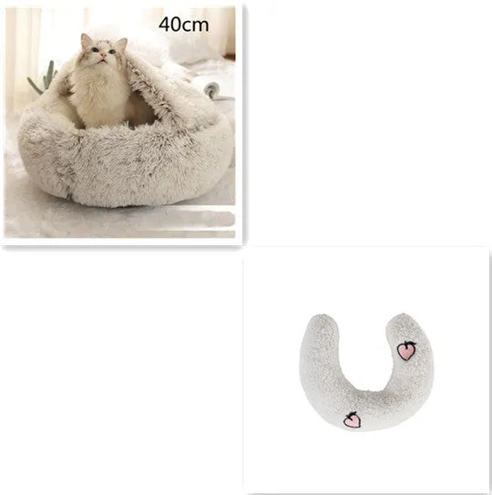 Round plush pet bed in brown for cats and small dogs, size 40cm