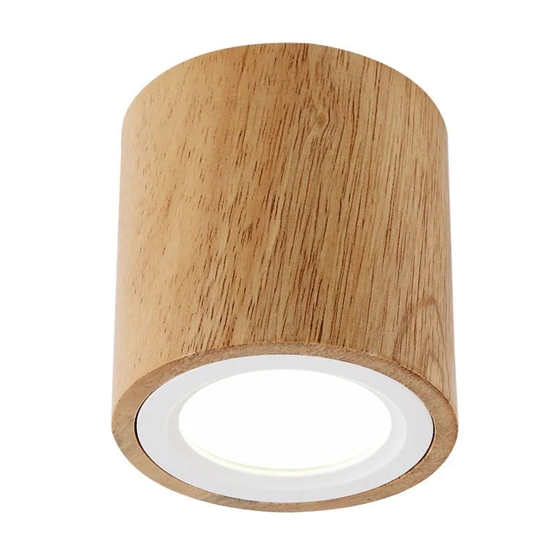 Modern simple solid wood surface mounted downlight in wood colour round shape for corridor