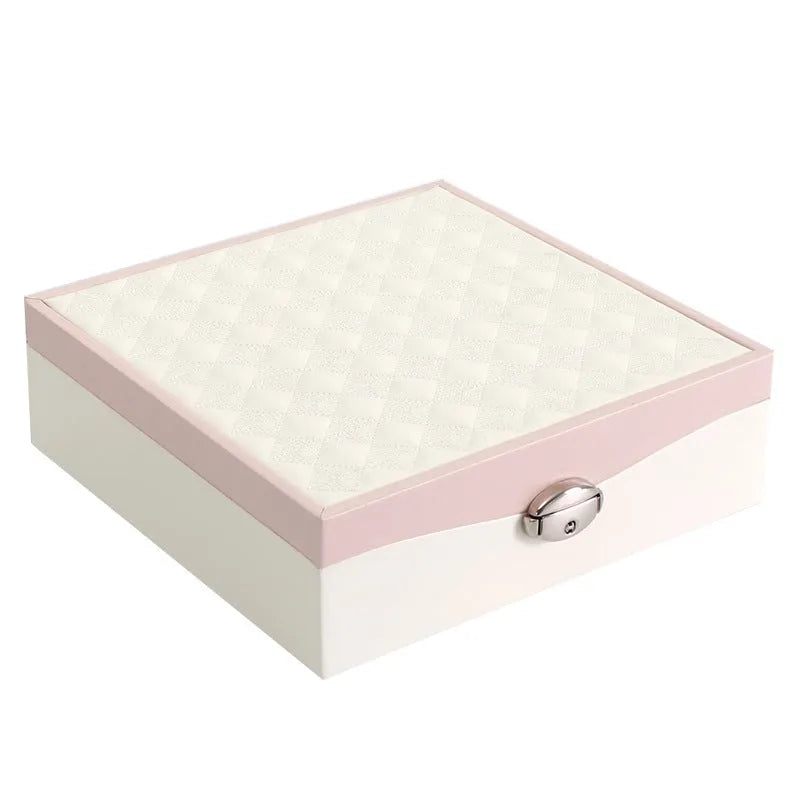 Large red or white PU jewelry storage box for necklaces and rings