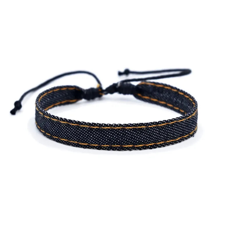 Denim fabric bracelet strap with national style design for unisex wear