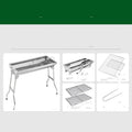 Stainless steel portable folding barbecue grill with cooking grate, shown in a natural colour.