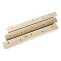 Set of three solid wood hangboards showing different lengths and ledge depths for grip strength training.