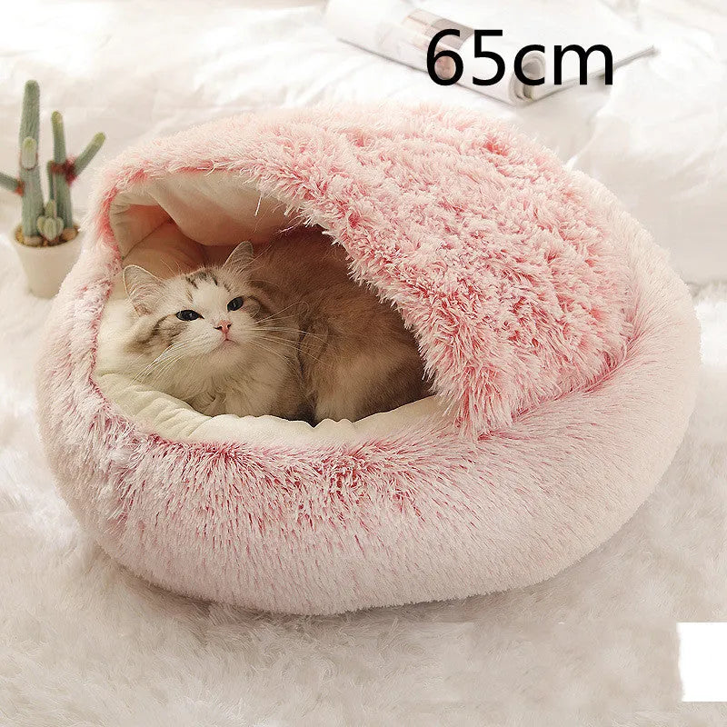 Round plush pet bed in brown for cats and small dogs, size 40cm