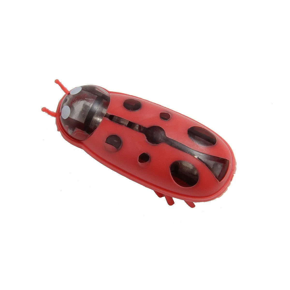 Small plastic cat teaser toy in ladybug and iron cow styles with jumping insect motion.