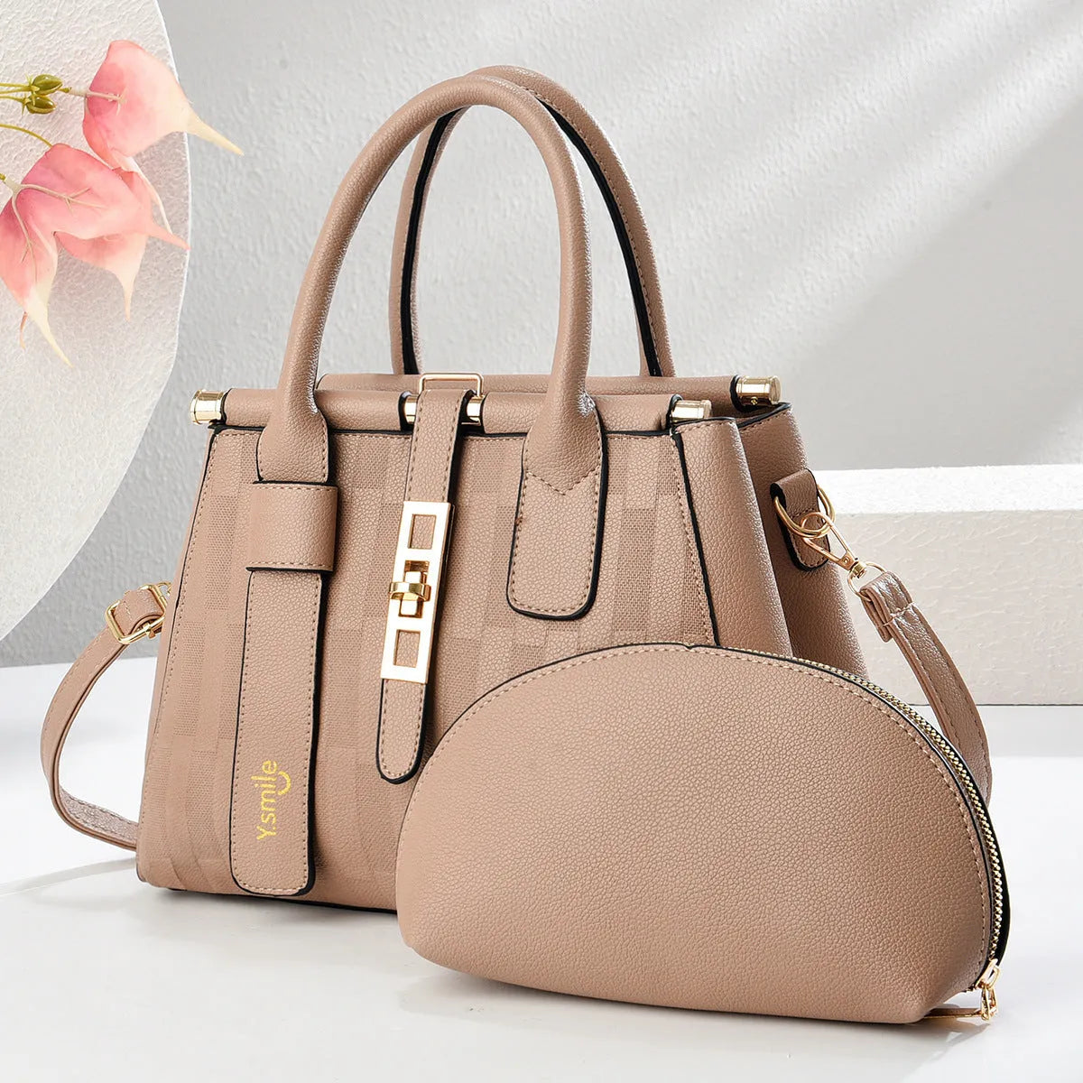 Round black PU crossbody shoulder handbag showing front view and dimensions of 28x13x20cm.