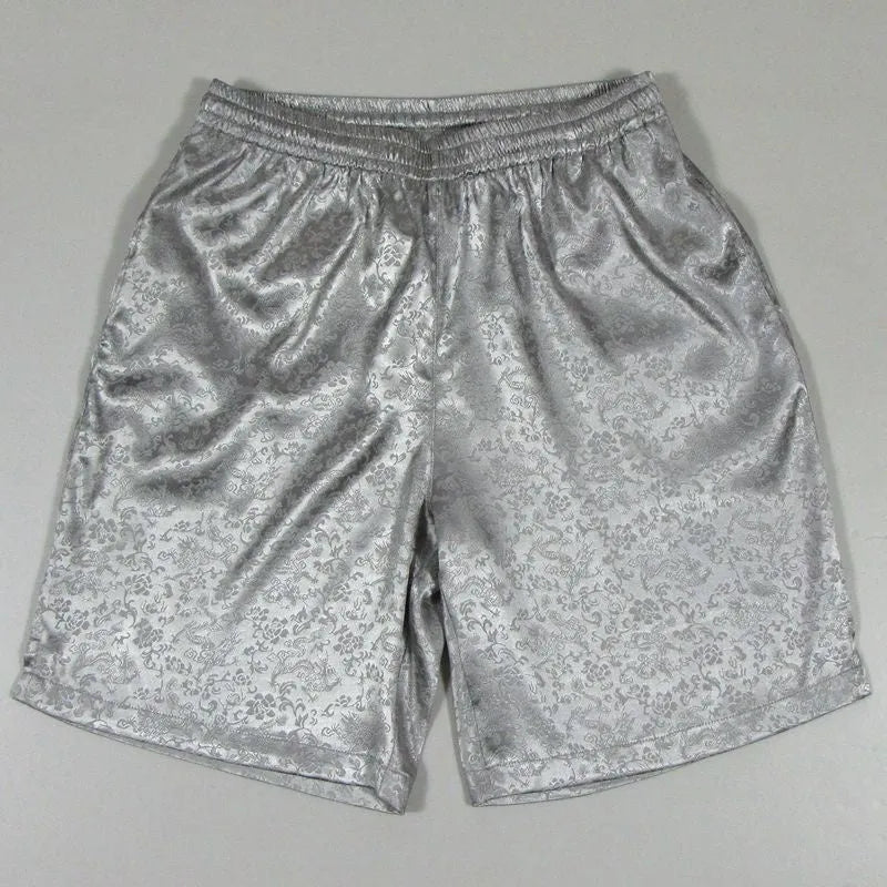 Men's black traditional Chinese Tang suit shorts with elastic waistband.