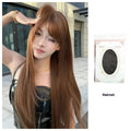Long straight brown wig with fringe made from high-temperature fibre material