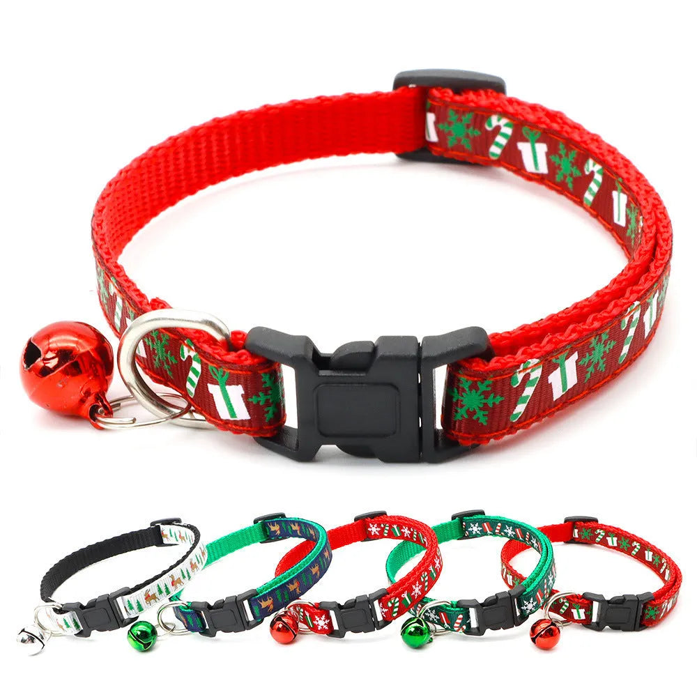 Christmas bell dog collar with cartoon decoration in polypropylene fibre, available in multiple colours