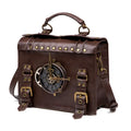 Bronze steampunk industrial retro style shoulder bag with metal hardware and pillow bag shape