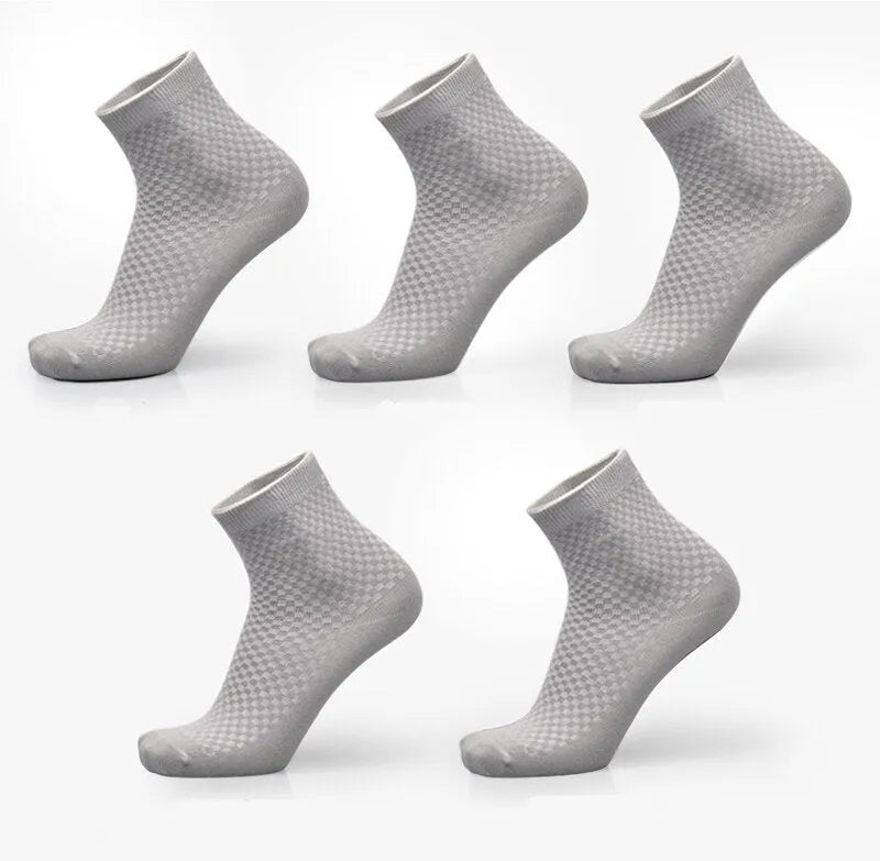 Men's bamboo fibre business socks in a small square pattern, shown in silver grey colour.