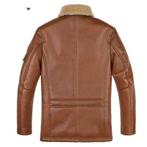 Sheepskin trench coat lapel jacket in champagne colour, slim fit, fur style, with multiple pockets