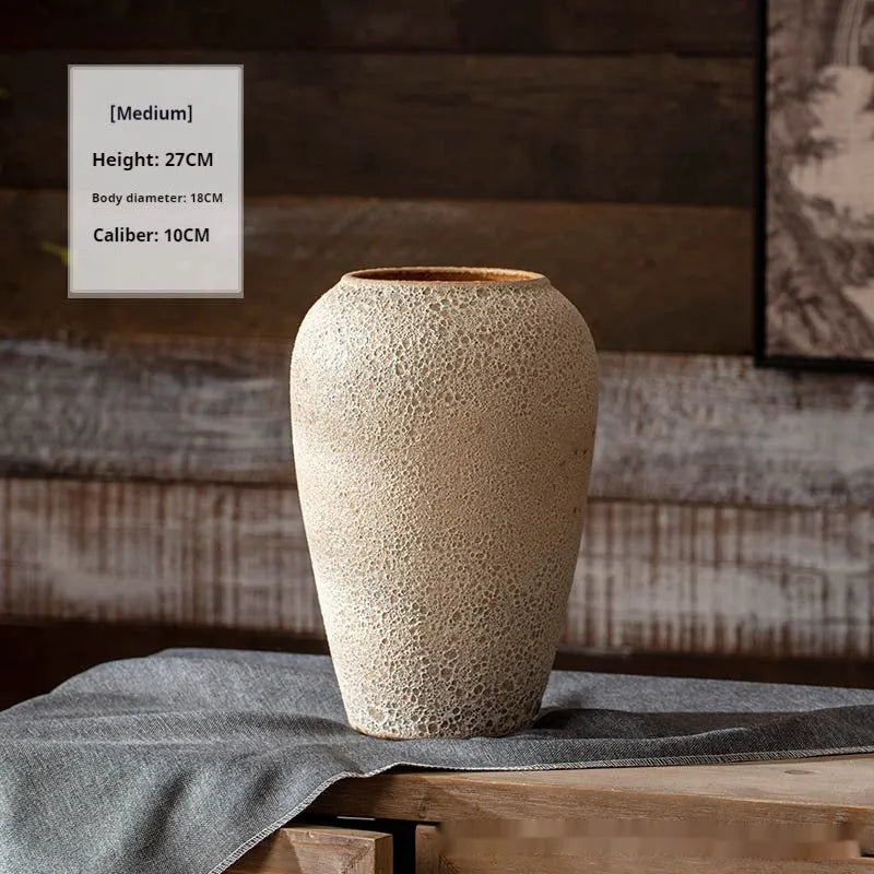 Handmade stoneware glazed vase in American country style with glass surface finish, available in large size