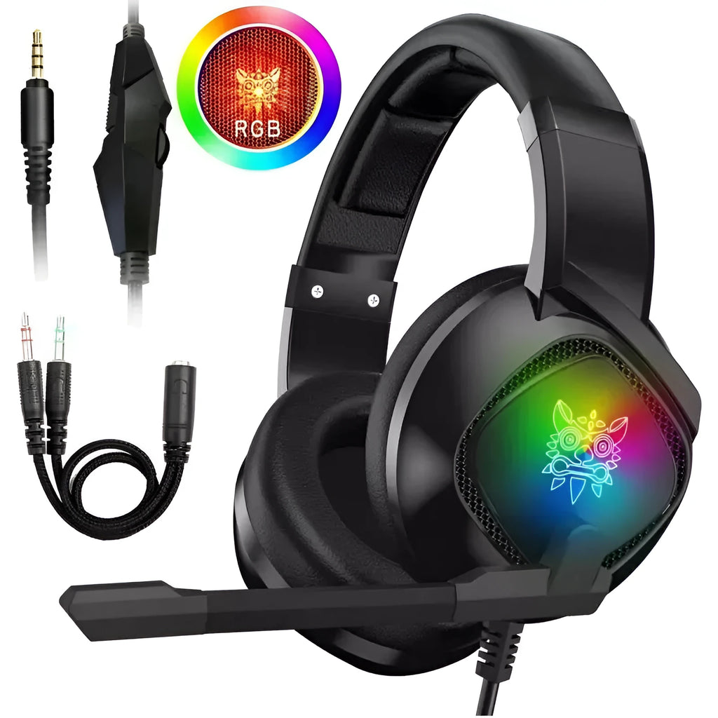 Wired gaming headset with RGB LED earcups, noise-reducing microphone and 3.5mm plug in black, grey or white