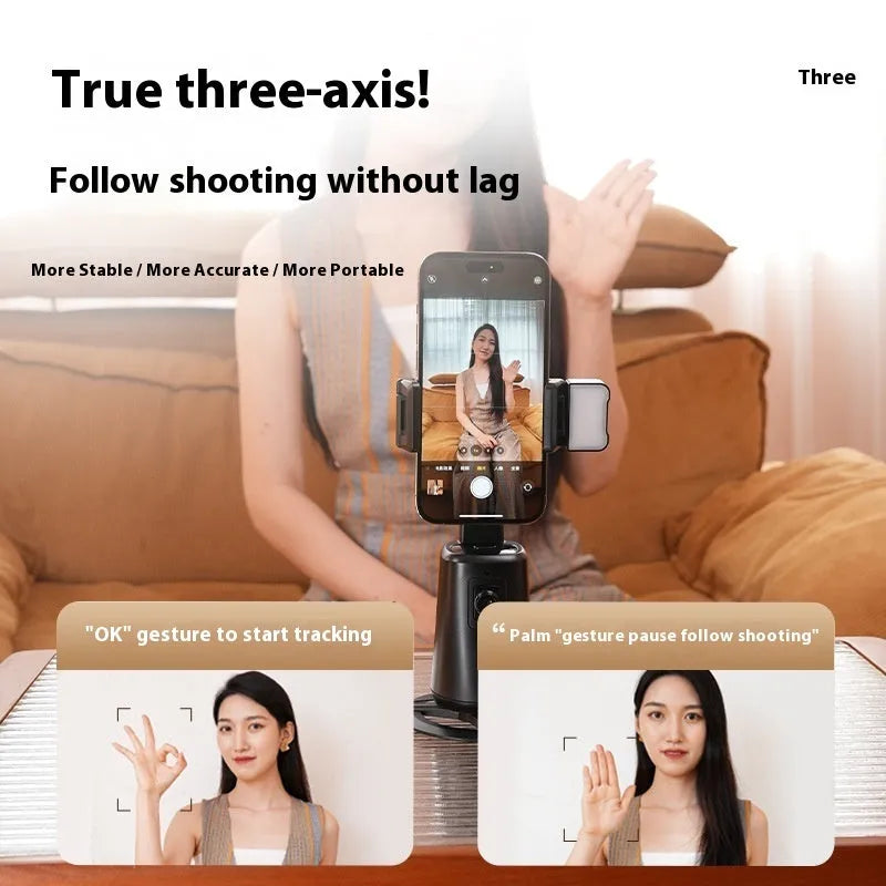 Black desktop phone holder with face tracking technology and ribbon LED lighting
