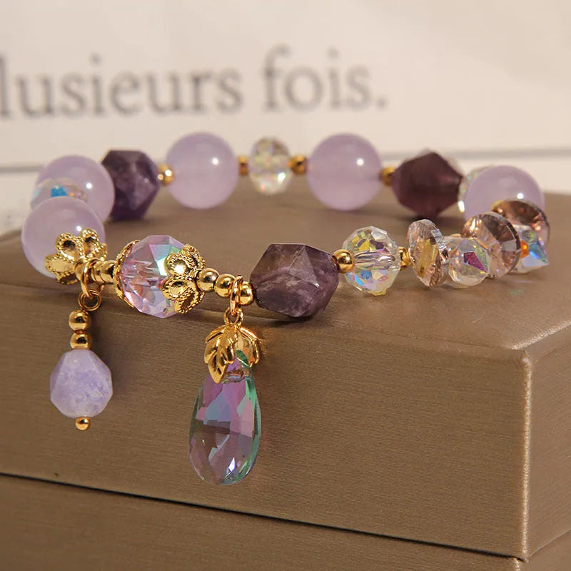 Lavender purple crystal water drop bracelet for children with retro design