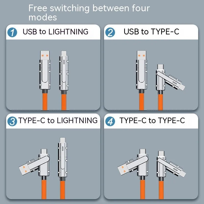 Orange fast charge mobile phone charging cable with zinc alloy connector, 1m length