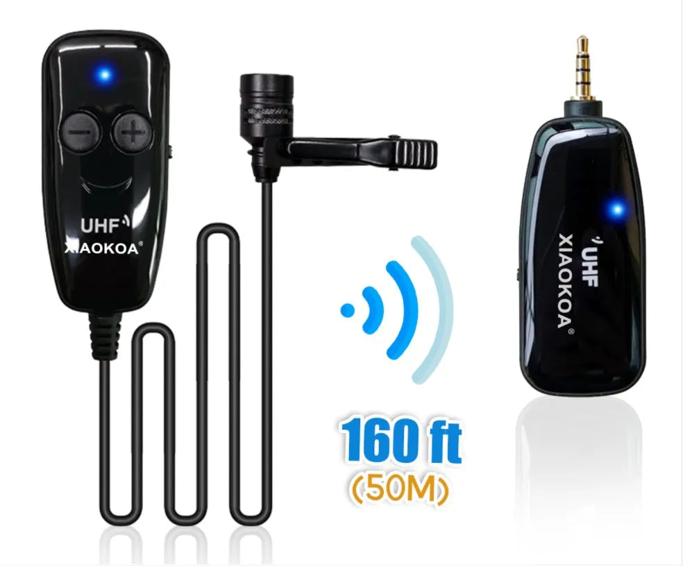 Black mobile phone lavalier microphone with 3.5mm plug and omnidirectional microphone core.