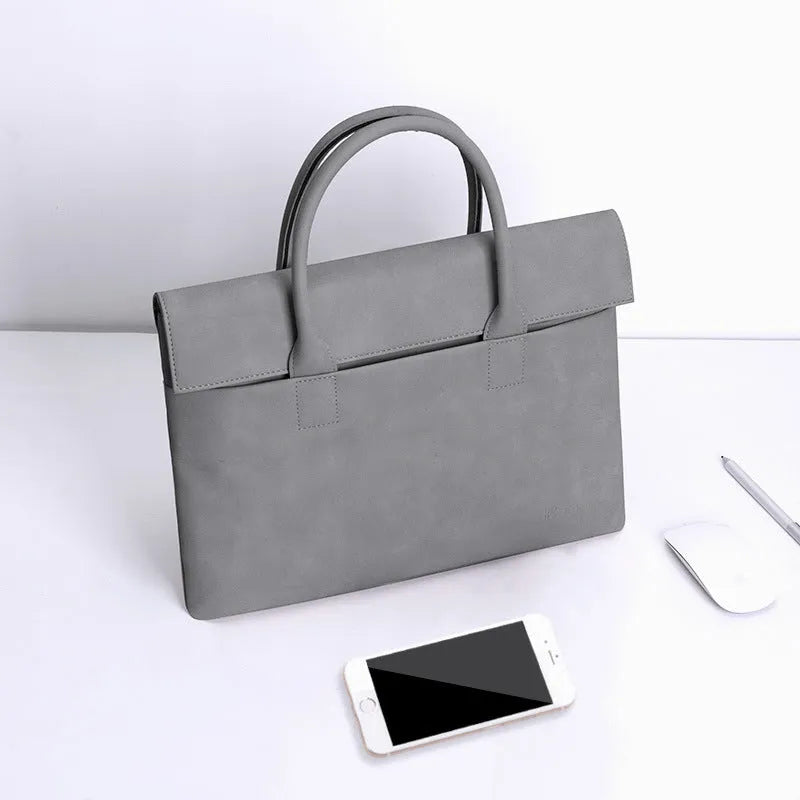 PU leather waterproof anti-theft tablet laptop inner case in light gray with small bag
