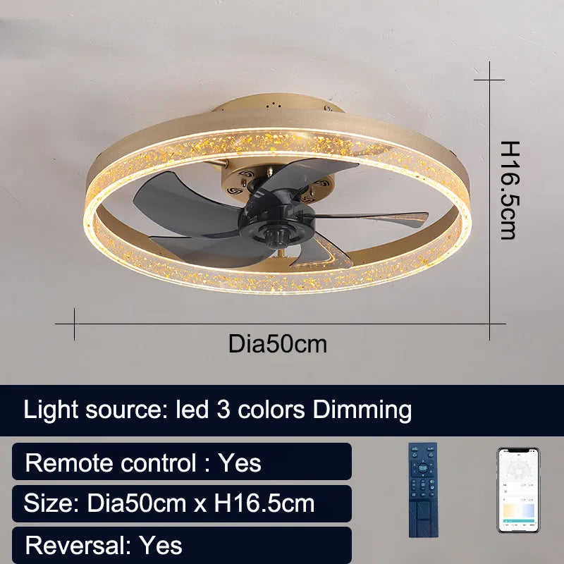 Nordic style ceiling fan lamp with remote control in 50cm size for bedroom or dining room use