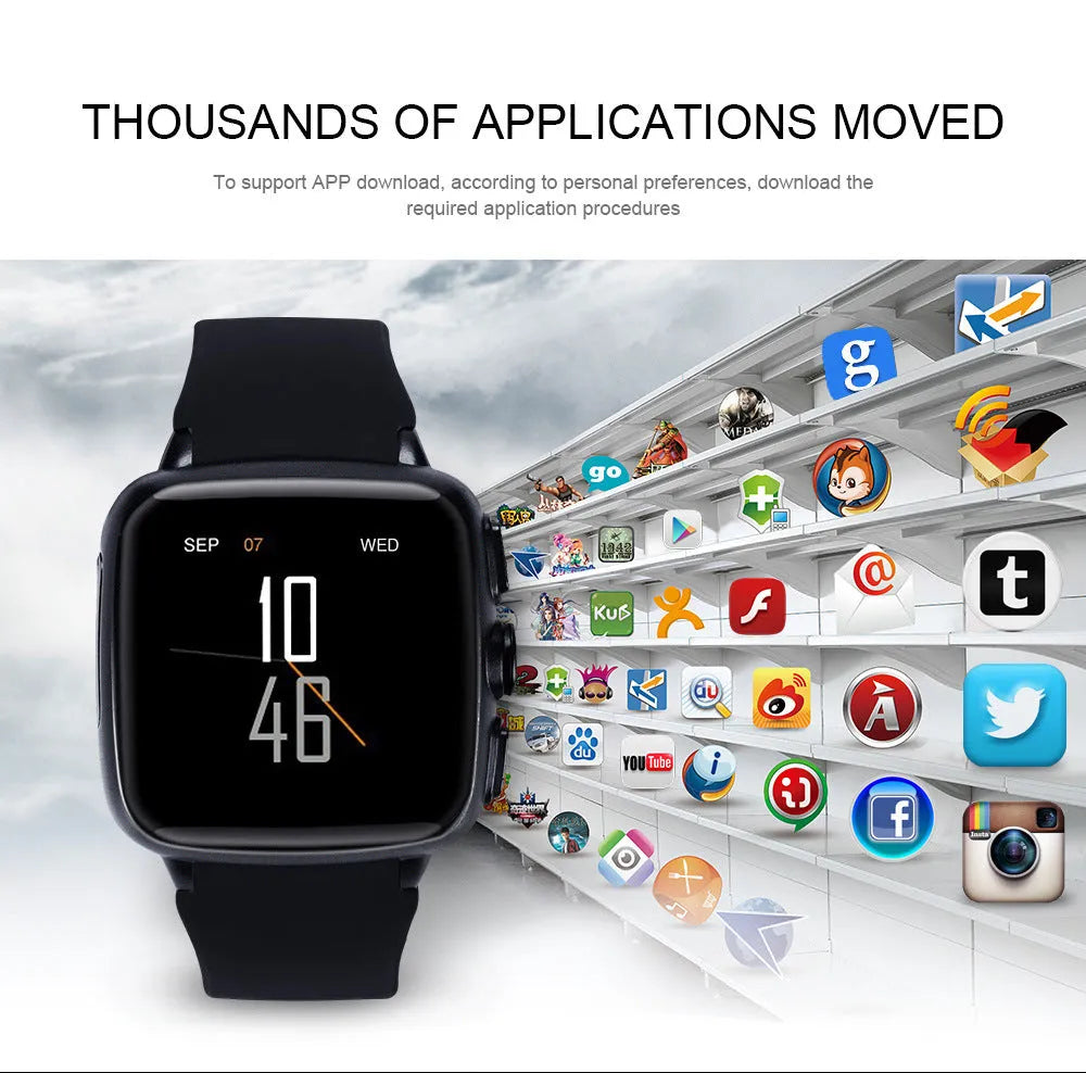 Black and white Z01 smart watch showing its 1.54-inch touchscreen and wrist strap.