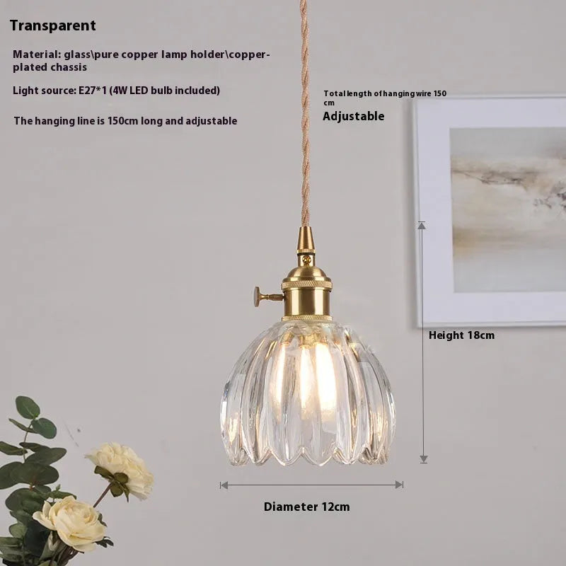 Nordic vintage style glass flower chandelier for bedside in amber, white, green, grey, or transparent.
