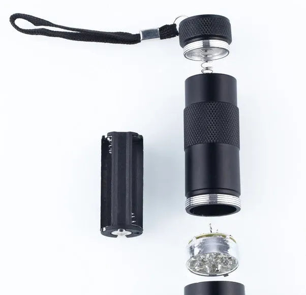 Black UVC LED UV torch light handheld currency detector with rear switch