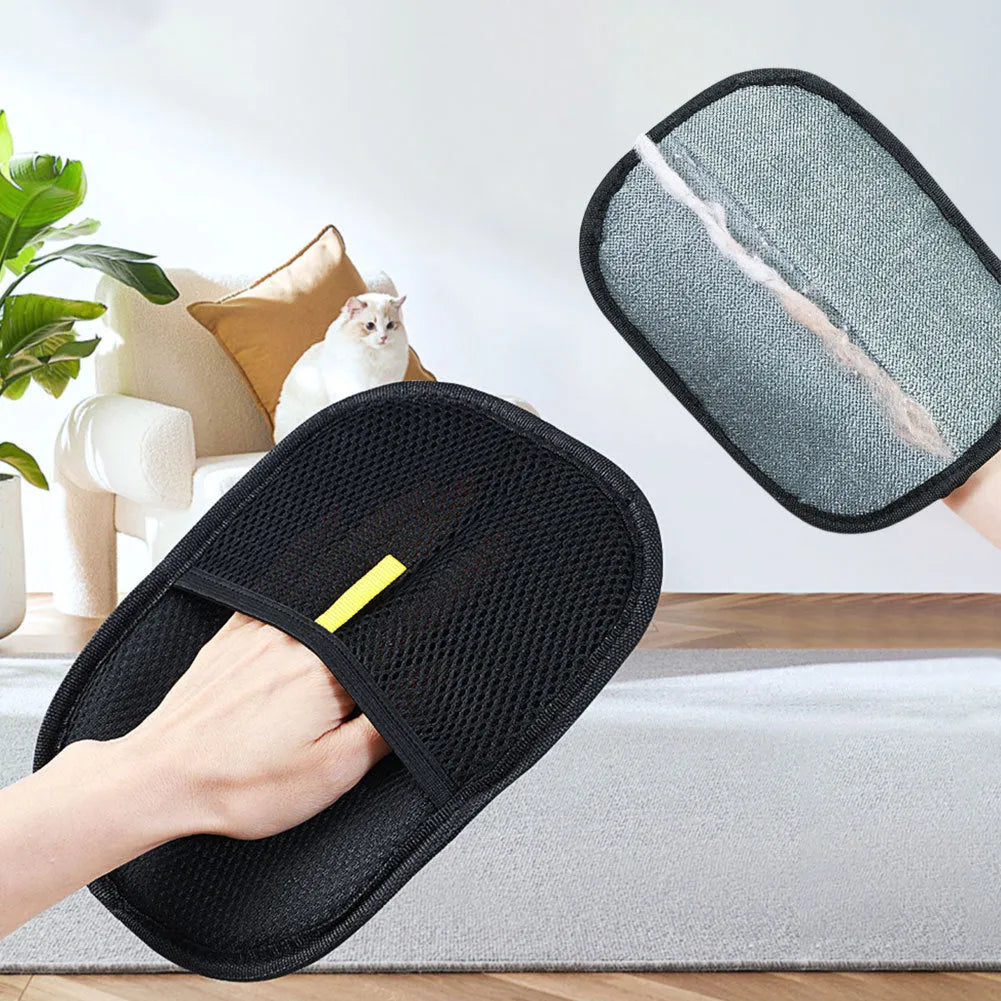 Black pet hair removal mitt gloves for dog cat rabbit grooming 24cm by 16cm
