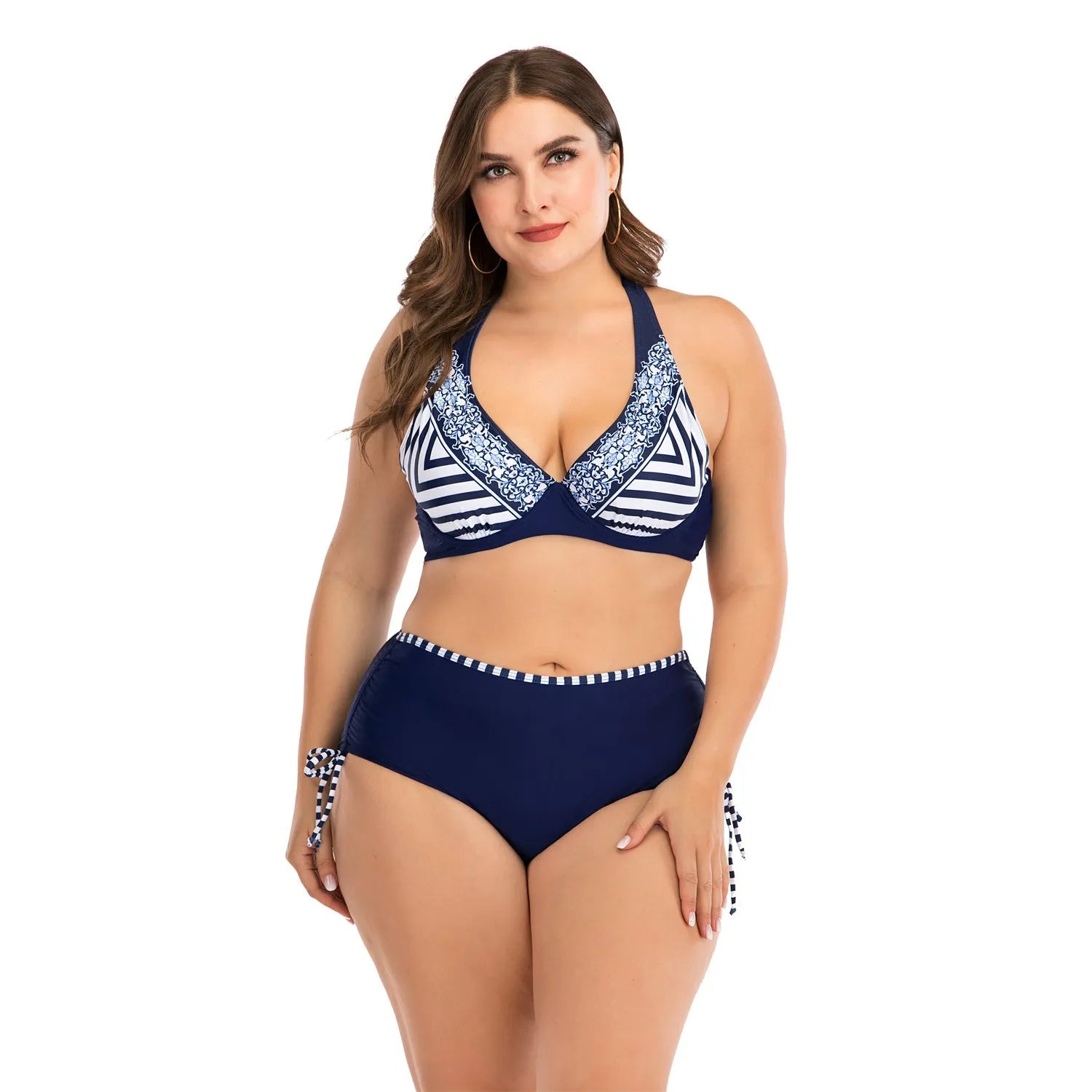 Fat woman underwire bikini in photo colour with steel support and chest pad, plus size L to 4XL