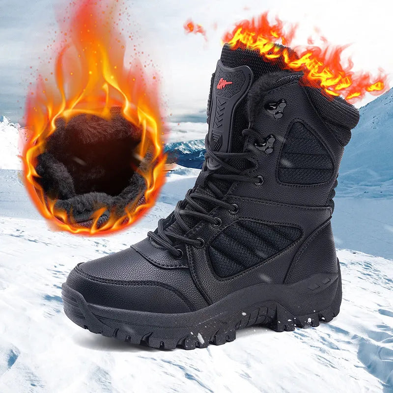 Men's snow boots brown waterproof artificial PU upper non-slip rubber sole mid heel winter shoes