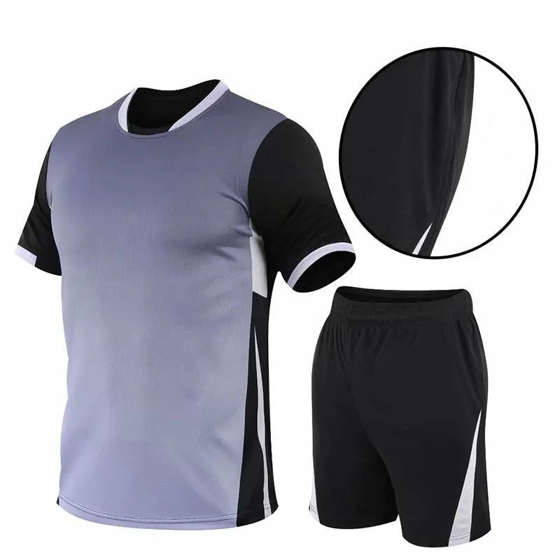 Men's summer sports suit two-piece with gradient digital print, loose short-sleeved T-shirt and shorts, plus size available