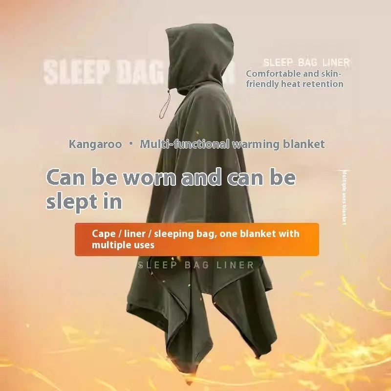 Green fleece multifunctional thermal camping sleeping bag wearable cloak for 1 person outdoor use