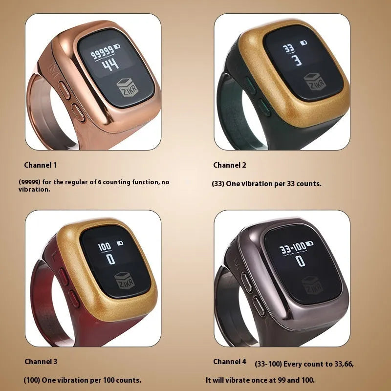 Al-fatiha Zikr electronic counter in black with digital display on a wrist strap.